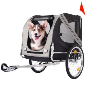 Dog Bike Trailer, Breathable Mesh Dog Cart with 3 Entrances, Safety Flag, 8 Reflectors, Folding Pet Carrier Wagon with 20 Inch Wheels, Bicycle Carrier (Color: Grey)