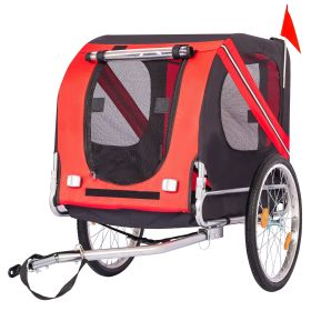 Dog Bike Trailer, Breathable Mesh Dog Cart with 3 Entrances, Safety Flag, 8 Reflectors, Folding Pet Carrier Wagon with 20 Inch Wheels, Bicycle Carrier (Color: Red)