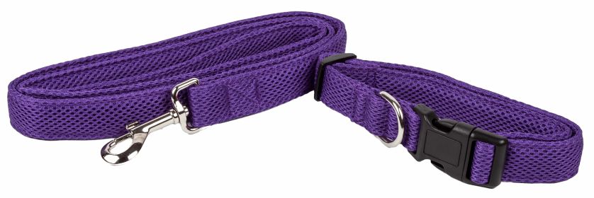 Pet Life 'Aero Mesh' 2-In-1 Dual Sided Comfortable And Breathable Adjustable Mesh Dog Leash-Collar (Color: PURPLE, size: large)