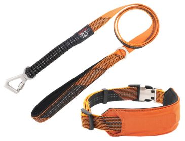 Pet Life 'Geo-prene' 2-in-1 Shock Absorbing Neoprene Padded Reflective Dog Leash and Collar (Color: ORANGE, size: small)