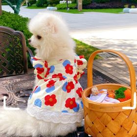 Spring And Summer Dog Clothes Cat Clothing Pet Cotton Floral Slip Dress Mesh Skirt Dress (Option: Fried Egg Floral Skirt-XL)